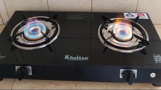 Khaitan 2 burner BP nano premium black glass gas stove review 👌  khaitan two burner gas stove ISI [upl. by Vories]