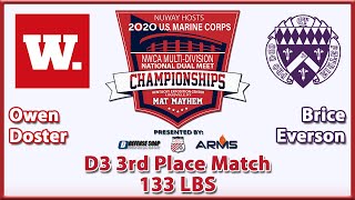 2020 NWCA MultiDivision National Duals  D3 3rd Place  Doster vs Everson  133 [upl. by Adnical]