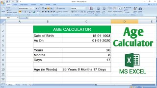 How To Calculate Age from Date of Birth in MS Excel  Age Calculator in Excel [upl. by Ahcrop123]