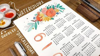 how to make a whimsical DIY wall calendar with watercolor and doodlles [upl. by Sirad459]