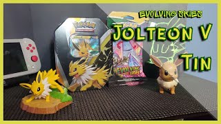 Jolteon V Tin from Evolving Skies  Pokemon TCG Pack Opening [upl. by Arykat50]