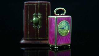 Rare Pink Clock 1900S Antique Swiss  Box Guilloche Enamel Gold Silver Watch [upl. by Eirual]