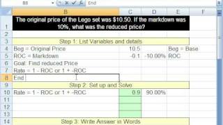 Excel Busn Math 32 Markup amp Markdown Math Problems [upl. by Meter]