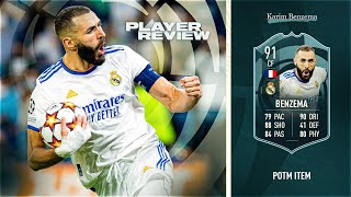 FIFA 22 POTM BENZEMA REVIEW  91 POTM BENZEMA PLAYER REVIEW  FIFA 22 ULTIMATE TEAM [upl. by Daryl]