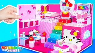 Make Hello Kitty House with Cute Bed Kitchen Living Room Rainbow Stairs ❤️ DIY Miniature House [upl. by Nirok]