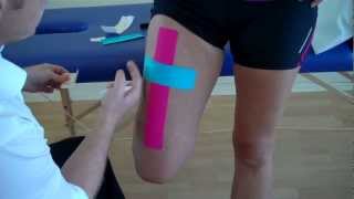 How to apply Kinesiology Taping for a strain of the Rectus Femoris  Quadricep muscle strain [upl. by Ynittirb]