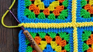 How to Connect Granny Squares with Slip Stitch Braids Method [upl. by Adiol]