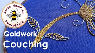 Couching gold threads Goldwork embroidery for beginners Flosstube tutorial [upl. by Eiroc]