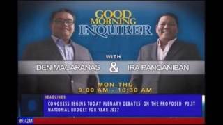 GOOD MORNING INQUIRER with DEN MACARANAS and IRA PANGANIBAN 092616 part02 [upl. by Ehcropal718]