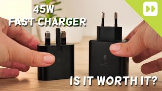 Comparing the Official Samsung 45W vs 25W Super Fast Wall Charger  Which charges faster [upl. by Lalat]