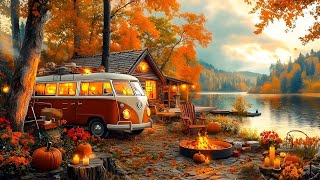 4K Cozy Autumn Lakeside Ambiance Fire Pit and Nature Sounds for Sleep and Relaxation [upl. by Pirri]