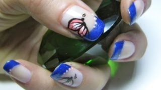 Butterfly French Nail Art Tutorial  mikeligna [upl. by Mad]