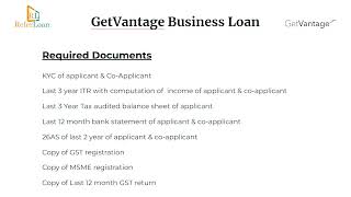 quotGetVantage Business Loan Policy 2024  Eligibility Application Guide amp Key Featuresquot [upl. by Adnofal833]