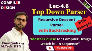 L46  TDP  Recursive Descent Parser with Backtracking with example  Compiler DesignCD [upl. by Gaither]