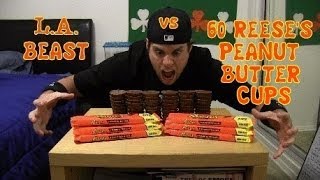 LA BEAST vs 60 REESES PEANUT BUTTER CUPS [upl. by Keever]