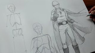 Saitama Full Drawing Tutorial  Full Body Anatomy  Eng Sub [upl. by Meng526]