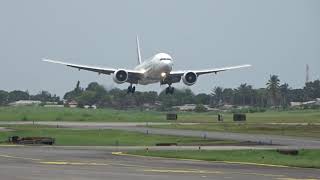 Air France Boeing 777 FGSPC on landing at Libreville Airport [upl. by Serolod]