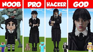 Minecraft REAL LIFE WEDNESDAY STATUE HOUSE BUILD CHALLENGE  NOOB vs PRO vs HACKER vs GOD [upl. by Leede]