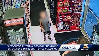 Video shows 6yearold walking around gas station drinking bottle of alcohol [upl. by Ainit577]