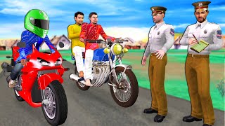 No Helmet Motorbike Wala Traffic Police Challan Fine Funny Hindi Kahaniya Moral Stories Comedy Video [upl. by Caravette767]