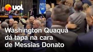 Washington Quaquá vicepresidente do PT dá tapa na cara do deputado Messias Donato veja vídeo [upl. by Ahsinoj]