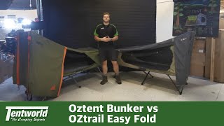 Stretcher Tent Comparison Canvas versus Polyester feat Oztent Bunker amp OZtrail Easy Fold [upl. by Notreb]