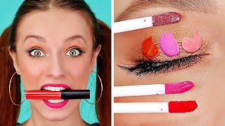 FUNNY DIY MAKE UP HACKS AND TIPS  Cool And Simple Girly Ideas by 123 GO [upl. by Llennej]