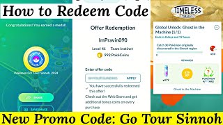 How to Redeem new Promo Code in Pokemon Go  Go Tour Sinnoh 2024 Timed Research  Pokemon Go Codes [upl. by Eanahc]