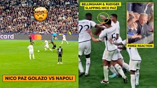 🤯 Real Madrid fans and Perez Crazy Reaction to Nico Paz Golazo vs Napoli [upl. by Eanehs304]