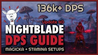 Nightblade DPS Guide  136k DPS Setups  Magicka amp Stamina Builds  Update 40 ESO [upl. by Yddeg]