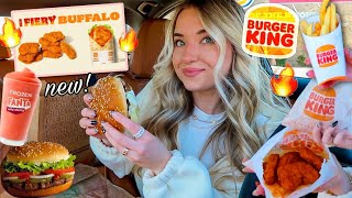 Burger King Mukbang NEW Fiery Chicken Nuggets amp Buffalo Wrap  more [upl. by Firman]