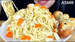 ASMR SPAGHETTI WITH SURIMI amp CHEESY GARLIC BREAD  Mukbang Eating Sounds [upl. by Hsirahc]