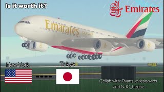 TRIP REPORT  New York  Japan  Emirates Airlines A380 First Class  Roblox PTFS Real Sounds [upl. by Nnasus]