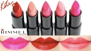 Rimmel Kate Moss Lasting Finish Lipstick Swatches on Lips 5 colors [upl. by Charline]