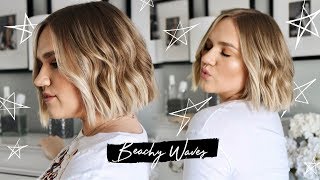 HOW I STYLE MY SHORT HAIR BEACHY UNDONE WAVES USING A STRAIGHTENER [upl. by Nosmirc]