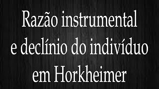 Razão instrumental e declínio do indivíduo em Horkheimer [upl. by Madelyn]