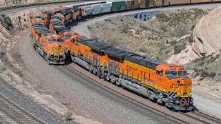 4K BNSF and Union Pacific Freight Trains in the Cajon Pass  Foreign Power CNW Leader amp More [upl. by Aizek250]