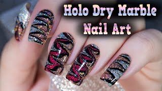 Holo Dry Marble Nail Art  Голографический дизайн ногтей [upl. by Enihpets]