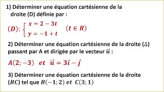 EXO3  Déterminer une équation cartésienne dune droite dans le plan ► TRONC COMMUN SCIENTIFIQUE [upl. by Atinor]
