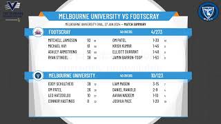 Victorian Premier Cricket  Kookaburra Mens Seconds  Round 16  Melbourne University v Footscray [upl. by Margery]