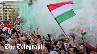 Hungary Tens of thousands protest against Viktor Orbans government [upl. by Cerellia]