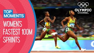 Top 10 Fastest Womens 100m Sprint in Olympic History  Top Moments [upl. by Aisnetroh]