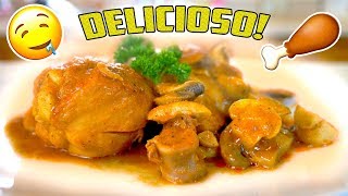 POLLO EN SALSA ROJA RECETA  POLLITO CON CHAMPINONES EN SALSA DE TOMATE [upl. by Nywrad]