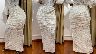 How to make a WAVY RUCHED PENCIL SKIRT  Cutting and Stitching [upl. by Ruder]