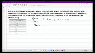 500 mL of 010 M oxalic acid solution JEE Advance2020 Titration [upl. by Trilly789]