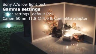 Sony A7s Low Light Comparison Gamma curves  Picture Profiles [upl. by Atiuqiram927]