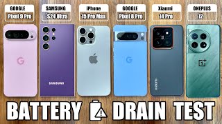 Pixel 9 Pro XL vs iPhone 15 Pro Max  S24 Ultra  Xiaomi 14 Pro  OnePlus 12  BATTERY DRAIN TEST [upl. by Blaire8]