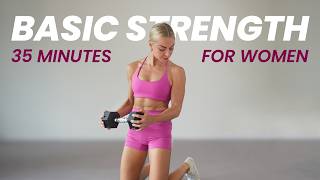 35 Min Full Body Strength Workout w Weights to build lean muscle for women  with HIIT Finisher [upl. by Ogeid]