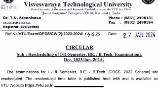 VTU UPDATE TODAY 27th Jan 2024  1st Exam Postponed [upl. by Anpas204]