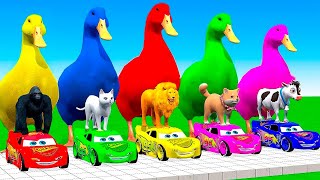 5 Giant Duck Cartoon Cow Giraffe Elephant Lion Paint Wild Animals Crossing Fountain Animation 2 [upl. by Krueger641]